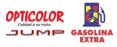 Logos de las tiendas Opticolor, Jump y Gasolina Extra