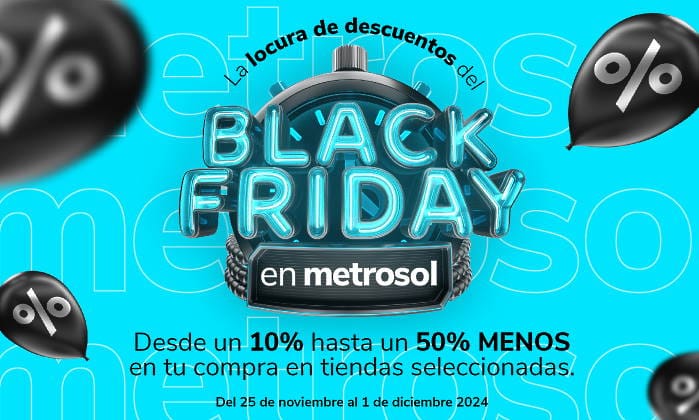 Afiche en azul y negro promoviendo las ofertas para Black Friday en Metrsosol Maracaibo