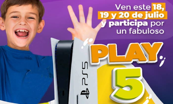 Imagen con niño que promueve la promo Play 5 en el marco de Expo Diversión a celebrarse el 18, 19 y 20 de julio