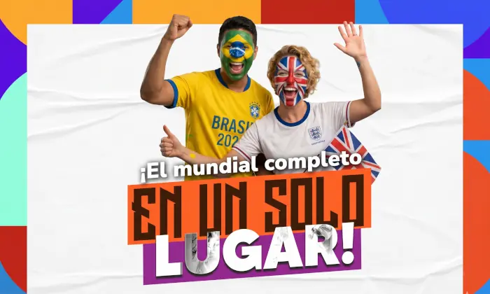 Aficionado de Brasil y fanática de Inglaterra celebrando los partidos en vivo del Mundial 2026 en Metrosol Maracaibo.